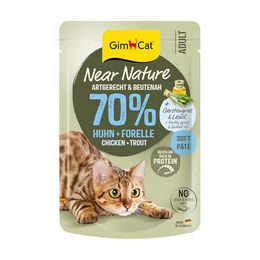 GimCat Near Nature Katzen Nassfutter Huhn und Forelle Paté Getreidefrei und Ohne Zucker Adult 16 x 85 g Beutel – Bild 1 von 12