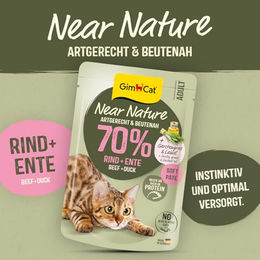 GimCat Near Nature Katzen Nassfutter Rind & Ente Paté Getreidefrei & Ohne Zucker Adult 16 x 85 g Beutel - 16 x 85 g – Bild 1 von 5