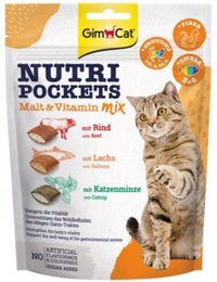 GimCat Nuti Pockets Malz-Vitamin Mix Leckerli für Katzen mit Rind und Lachs zur Unterstützung von Immunsystem und Verdauung 2x150 g - 2 x 150 g – Bild 1 von 1
