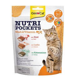 GimCat Nutri Pockets Leckerli für Katzen mit Rind und Lachs zur Unterstützung von Immunsystem, Magen-Darm und Haarballen 150 g - 10 x 150 g – Bild 1 von 9