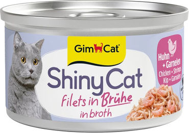 Produktbild von GimCat ShinyCat Filet in Brühe Huhn & Garnelen für erwachsene Katzen 6 x 70 g