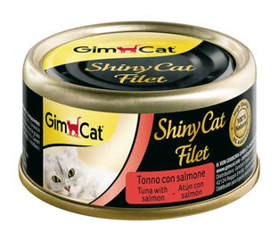 GimCat ShinyCat Filet Katzenfutter Thunfisch mit Lachs für erwachsene Katzen 70g - 24 x 70 g – Bild 1 von 2