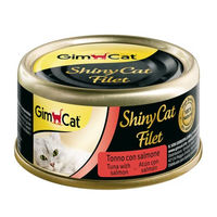 Produktbild von GimCat ShinyCat Filet Katzenfutter Thunfisch mit Lachs für erwachsene Katzen 70g - 24 x 70 g