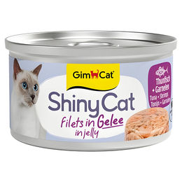 Produktbild von GimCat ShinyCat Katzen-Nassfutter Thunfisch und Garnelen in Gelee für erwachsene Katzen 24 x 70 g