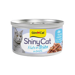 Produktbild von GimCat ShinyCat Katzenfutter Thunfisch mit Anchovis in Sauce für Haut und Fell 24 x 70 g
