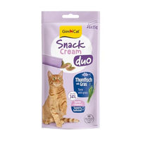Produktbild von GimCat Snack Cream Duo Thunfisch und Gras Katzen Cremesnack zur Unterstützung der Verdauung 6 x 15 g
