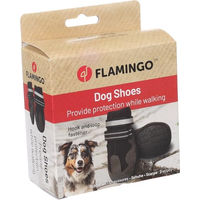 Produktbild von Glea Hundeschuhe Flamingo Schwarz Größe M aus Polyester mit harter Sohle und reflektierenden Elementen 2 Stück
