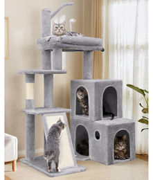 Globlazer Kratzbaum für Katzen und Kitten mit 2 Katzenhäusern und Sisal-Kratzfläche in Hellgrau – Bild 1 von 1