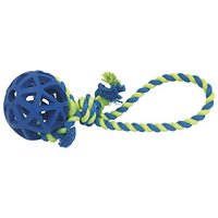 Produktbild von GLORIA Hundespielzeug Atomball aus Gummi mit Seil Größe M Bunt