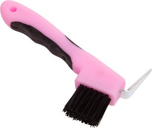 Produktbild von GOLDHORSE Hufkratzer mit Bürste aus Kunststoff in Pink/Rosa für die Hufpflege