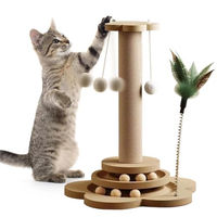 Produktbild von GOMETY 4 in 1 Katzenspielzeug aus Holz mit Drehteller, Federn, Katzenminze und Sisal-Kratzbaum 40cm Large
