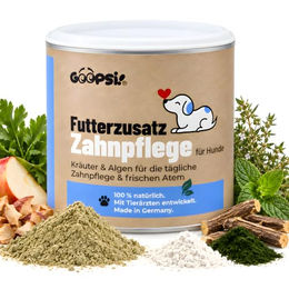 Goopsi Zahnpflege Zahnpulver für Hunde mit Petersilie, Pfefferminze, Thymian und Chlorella 275 g – Bild 1 von 1