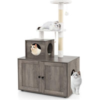 Produktbild von GOPLUS 2-in-1 Katzenbaum mit Katzenhaus und integrierter Katzentoilette in Grau mit Sisal-Kratzpfosten