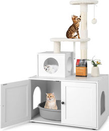 GOPLUS 2-in-1 Katzenbaum mit Katzenhaus und Katzentoilette in Weiß 77,5x49x132 cm – Bild 1 von 1