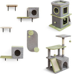 GOPLUS 3-in-1 Katzenmöbel Set mit 5-teiliger Kletterwand, 3-stöckigem Kratzbaum, 2-stöckigem Katzenhaus und Sisalstamm – Bild 1 von 1