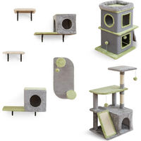Produktbild von GOPLUS 3-in-1 Katzenmöbel Set mit 5-teiliger Kletterwand, 3-stöckigem Kratzbaum, 2-stöckigem Katzenhaus und Sisalstamm