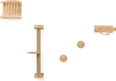 GOPLUS 4 in 1 Kletterwand für Katzen mit Katzenhaus, Hängematte und Kratzstämmen aus Naturmaterial – Bild 1 von 1