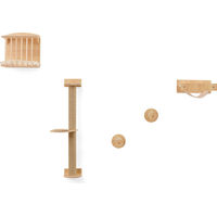Produktbild von GOPLUS 4 in 1 Kletterwand für Katzen mit Katzenhaus, Hängematte und Kratzstämmen aus Naturmaterial