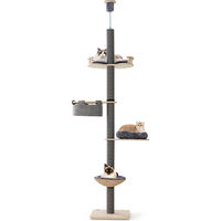 Produktbild von GOPLUS Deckenhoher Kratzbaum Grau mit Kratzpfosten, Sprungbrett, Korbbett und Hängematte in einstellbarer Höhe 236–272 cm