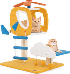 GOPLUS Katzenbaum in Hubschrauberform mit Plattform, Leiter und Sisal-Kratzflächen in Blau, Weiß und Gelb – Bild 1 von 1