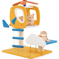 Produktbild von GOPLUS Katzenbaum in Hubschrauberform mit Plattform, Leiter und Sisal-Kratzflächen in Blau, Weiß und Gelb