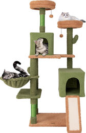 GOPLUS Katzenbaum Kaktus mit Katzenhaus, Sitzfläche, Raumkapsel, Sisalpfosten, Matte und Fellbürste, 150cm hoch, Grün – Bild 1 von 1