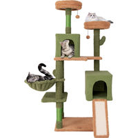 Produktbild von GOPLUS Katzenbaum Kaktus mit Katzenhaus, Sitzfläche, Raumkapsel, Sisalpfosten, Matte und Fellbürste, 150cm hoch, Grün