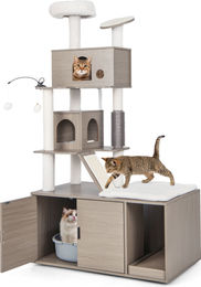 GOPLUS Katzenbaum mit Katzenschrank und Höhle inklusive Kratzstämmen und Sisal-Matten für Wohnungskatzen 95 x 55,5 x 173 cm – Bild 1 von 1