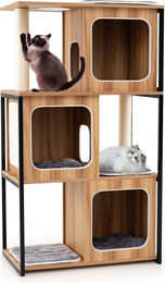 GOPLUS Katzenbaum mit Metallrahmen, 3 Katzenhäusern, Sisal-Kratzstangen und Waschbaren Kissen, 133 cm, Natur – Bild 1 von 1