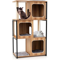 Produktbild von GOPLUS Katzenbaum mit Metallrahmen, 3 Katzenhäusern, Sisal-Kratzstangen und Waschbaren Kissen, 133 cm, Natur
