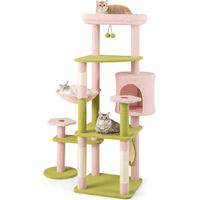 Produktbild von GOPLUS Katzenbaum mit Sisal-Kratzpfosten und Rundkorb Rosa-Grün 148 cm
