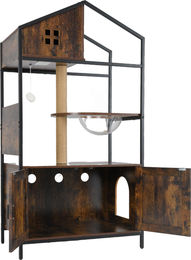 GOPLUS Katzenhaus mit Katzenklo Schrank, Kratzmatte und Jutepfosten, Kratzbaum für Katzen, 80 x 48 x 150 cm, Braun – Bild 1 von 1