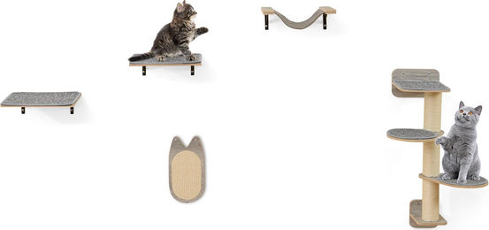 GOPLUS Katzenkletterwand Set aus Holz mit Kratzbrett, Hängematte und 2 Plattformen als wandmontiertes Katzenaktivitätszentrum – Bild 1 von 1