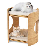 Produktbild von GOPLUS Kratzbaum aus Bambus für Katzen und Kitten mit 2 Etagen und abnehmbaren Kissen im Landhausstil Weiß Natur 40 x 33 x 41 cm