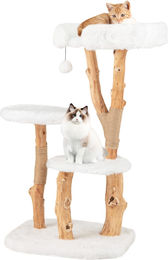 GOPLUS Kratzbaum aus Holz 4-stöckig mit 2 runden Sprungplattformen 59 x 49 x 110 cm Natur Weiß – Bild 1 von 1
