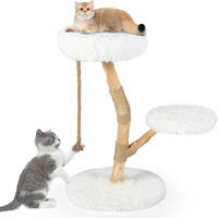 Produktbild von GOPLUS Kratzbaum aus Holz in Weiß mit Jute-Kratzpfosten und Plüschsitzflächen für Katzen und Kätzchen 90 cm