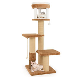 GOPLUS Kratzbaum für Katzen mit Glöckchenball, Sisalseil, Kratzpfosten und Fellbürste in Karamell und Weiß 164 cm – Bild 1 von 1