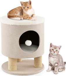 GOPLUS Kratzbaum für Katzen mit Katzenhöhle, Plüschliegefläche, Spielball und 3 Kratzsäulen in Beige – Bild 1 von 1