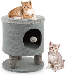 GOPLUS Kratzbaum für Katzen mit Katzenhöhle, Plüschliegefläche, Spielball und 3 Kratzsäulen in Grau – Bild 1 von 1