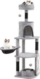 GOPLUS Kratzbaum für Katzen mit Kratzsäulen, Plattformen, Katzenbett, Korb, Spielball und Höhle in Grau und Schwarz – Bild 1 von 1
