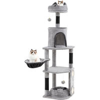 Produktbild von GOPLUS Kratzbaum für Katzen mit Kratzsäulen, Plattformen, Katzenbett, Korb, Spielball und Höhle in Grau und Schwarz