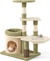 GOPLUS Kratzbaum für Katzen mit Liegefläche, Korb und Selbstpflegebürste in Grün-Weiß 97 cm – Bild 1 von 1