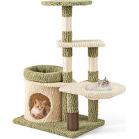 Produktbild von GOPLUS Kratzbaum für Katzen mit Liegefläche, Korb und Selbstpflegebürste in Grün-Weiß 97 cm