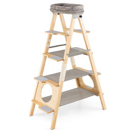 GOPLUS Kratzbaum Leiter aus Kiefernholz mit 5 Etagen, Sisal-Kratzpfosten und gepolsterter Plattform, 151cm Kletterturm für Katzen – Bild 1 von 1