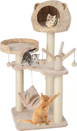 GOPLUS Kratzbaum mit Höhle Katzenbett und Hängematte 121 cm hoch Natur – Bild 1 von 1