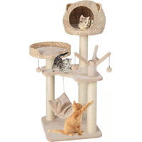 Produktbild von GOPLUS Kratzbaum mit Höhle Katzenbett und Hängematte 121 cm hoch Natur