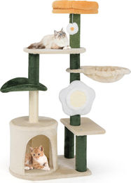 GOPLUS Kratzbaum mit Katzenbett im Blumendesign, 114 cm hoher Katzenbaum in Grün und Beige – Bild 1 von 1
