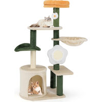 Produktbild von GOPLUS Kratzbaum mit Katzenbett im Blumendesign, 114 cm hoher Katzenbaum in Grün und Beige
