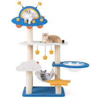 Produktbild von GOPLUS Kratzbaum Weltraum-Design mit UFO-Plattform, Hängematte und transparenter Raumkapsel, Blau, 124 cm