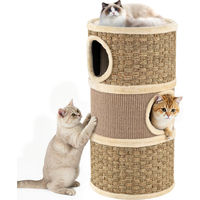 Produktbild von GOPLUS Kratztonne für Katzen mit 3 Ebenen, 3 Höhlen, Plüschbett und Seetangseil, 70 cm Höhe, Khaki